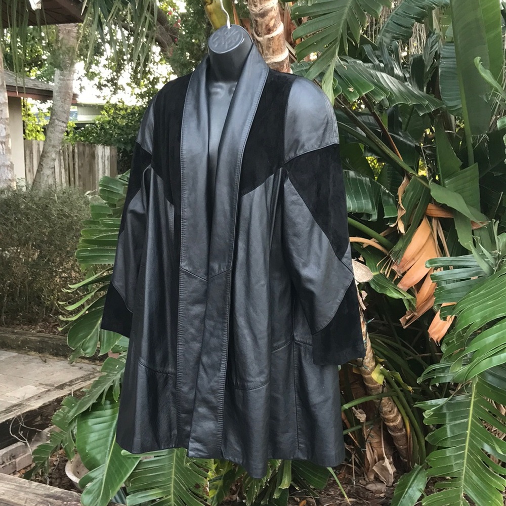 Wilson 80 s luxe suede and leather swing coat with power shoulders